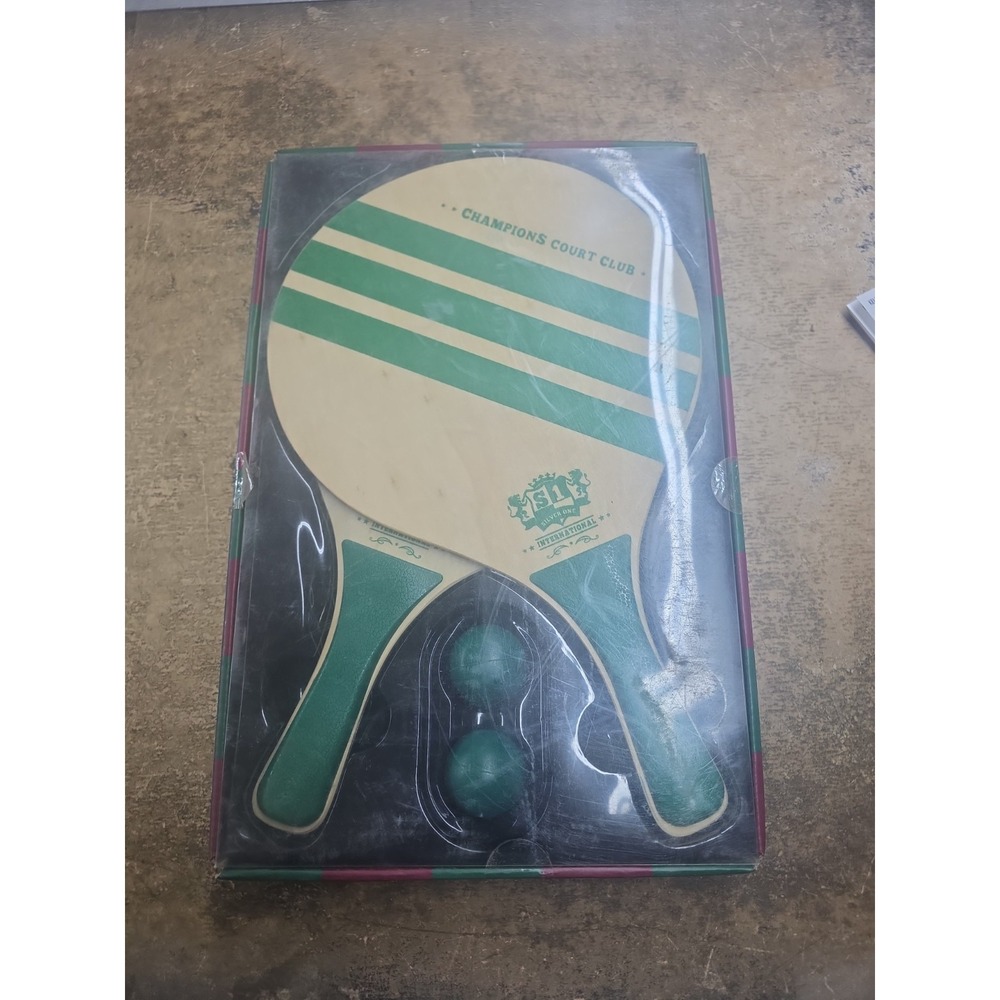 Champions Court Club Wooden Paddle & Ball Beach Set 2 Paddles 2 Balls NEW IN BOX